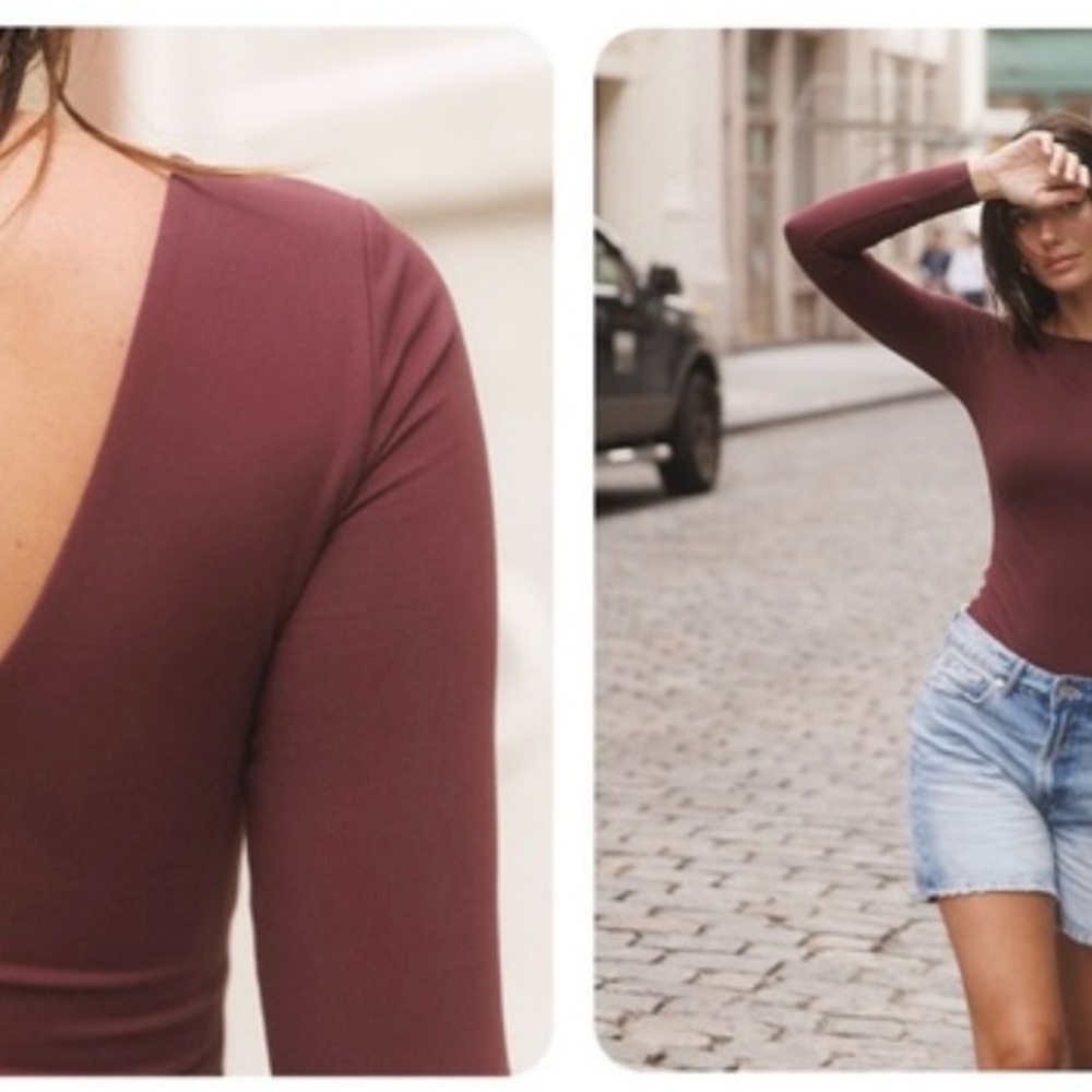 nuuds Dark Green Long Sleeve Open Back Bodysuit NWT - Picture 3 of 3